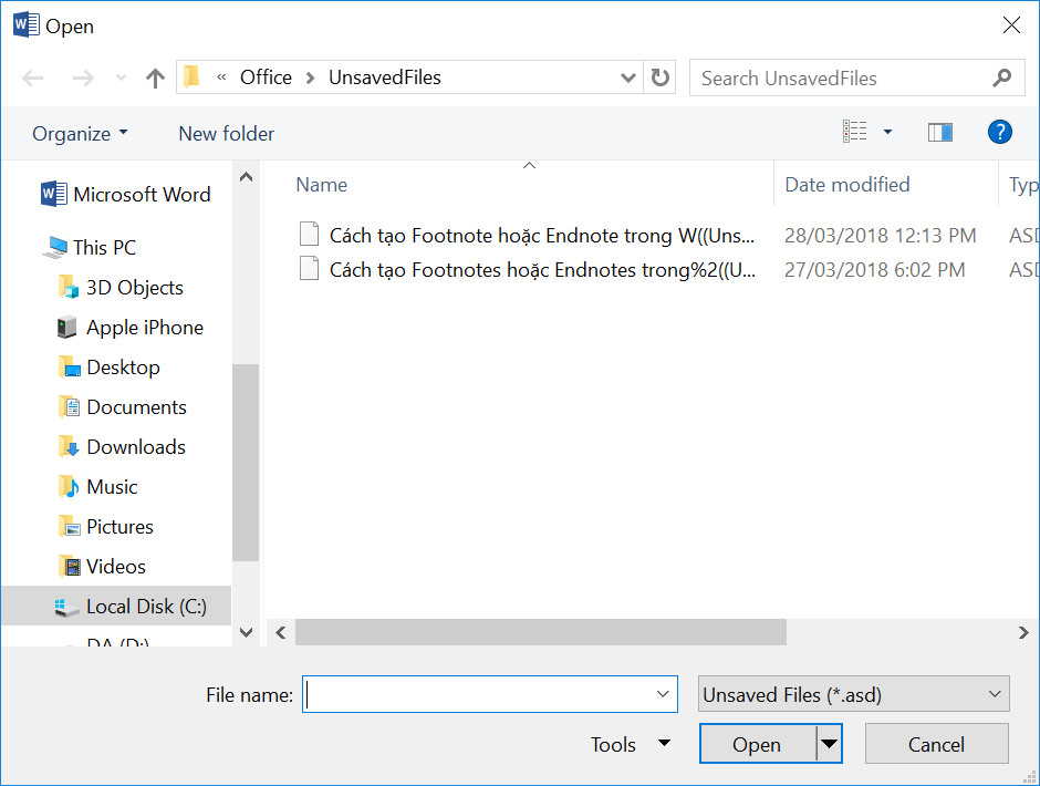 khôi phục văn bản word