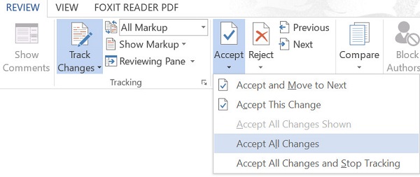 đồng ý thay đổi track change word 2013
