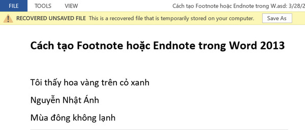 lưu tập tin khôi phục