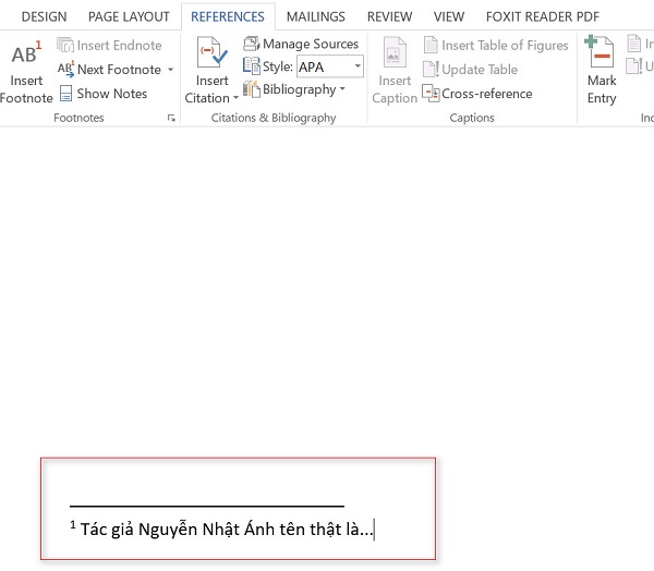 nhập nội dung footnote