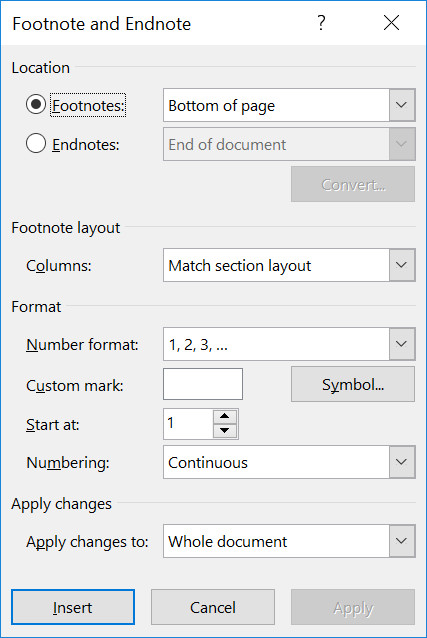 tùy chỉnh footnote