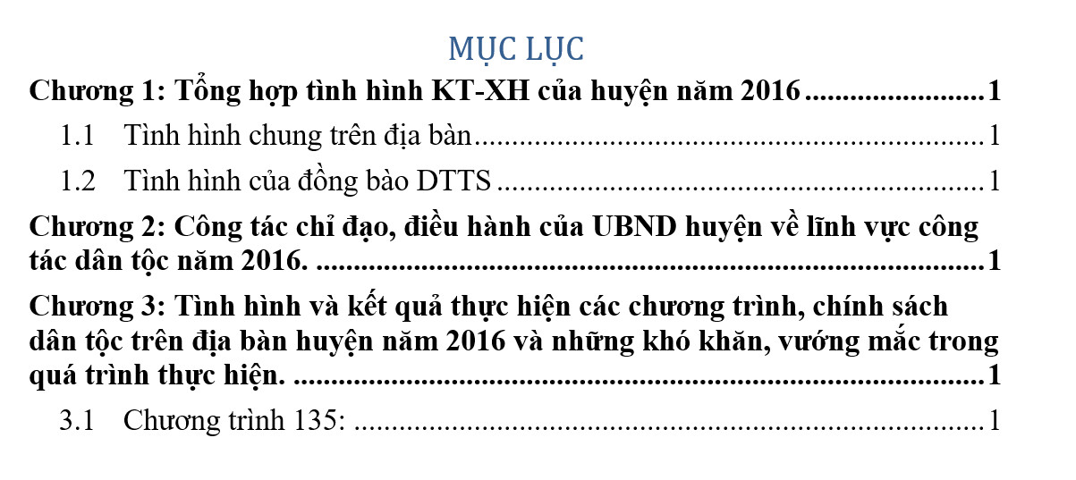 kết quả tạo mục lục word 2013 - 2010
