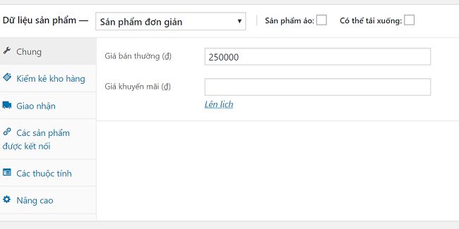 thuộc tính sản phẩm wordpress
