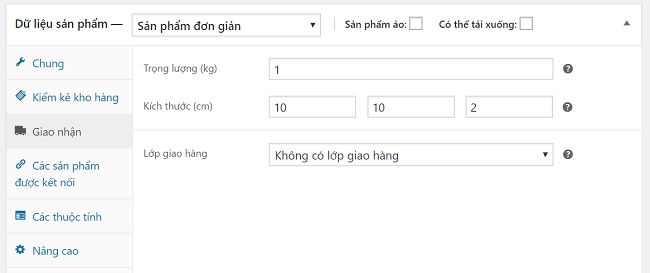 thuộc tính sản phẩm wordpress