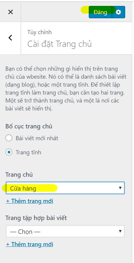 cài đặt cửa hàng
