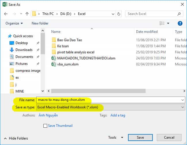 tô màu dòng ch ọn excel
