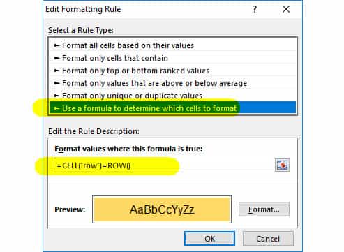 nhập công thức vào ô conditional formating