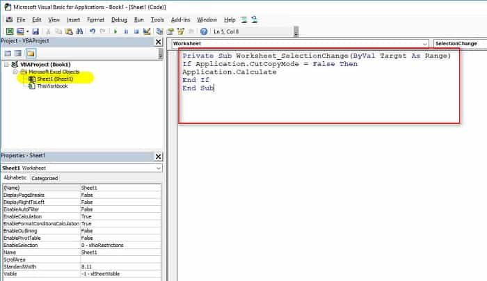 chọn sheets và dán mã lệnh VBA