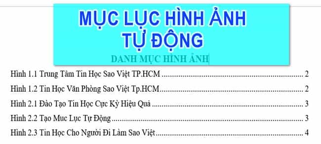 mục lục hình ảnh word