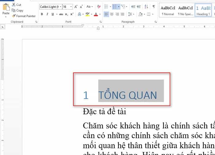 danh mục chương phần báo cáo