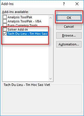 chọn add in tách dữ liệu thành nhiều sheet excel