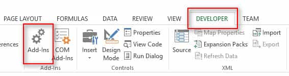 chọn tab add in để cài tiện ích tách dữ liệu thành nhiều sheet trong excel
