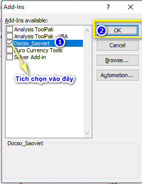 Thiết lập Addin trong Excel