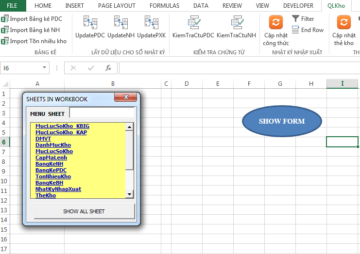 Form Menu Sheet bằng Form VBA