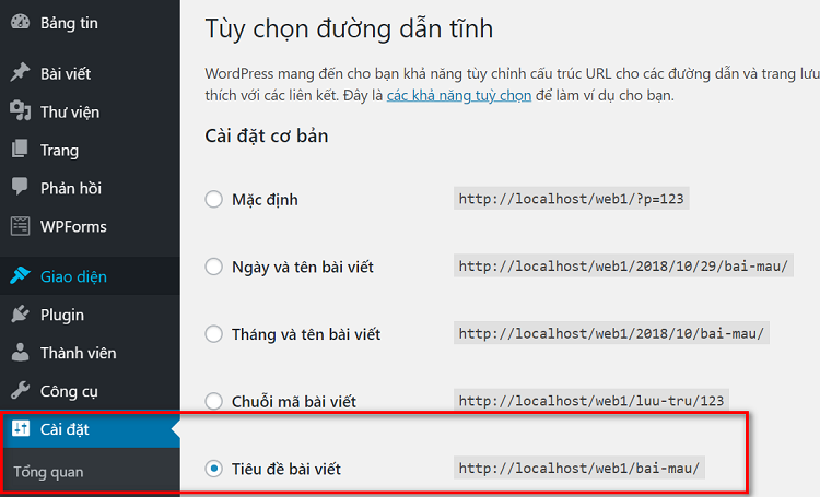 cài đặt đường dẫn URL cho website tin tức wordpress thân thiện với google SEO