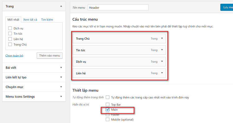 tạo menu danh mục bài viết website tin tức wordpress