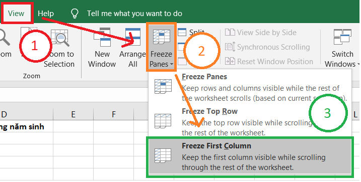 Cố định cột bằng Freeze First Column