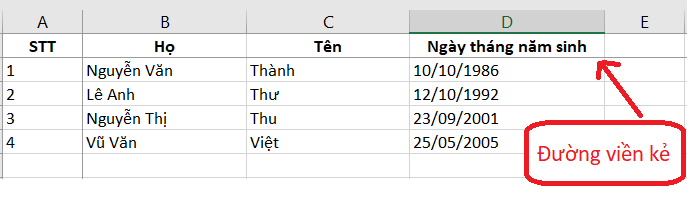 Đường viền kẻ sau khi cố định
