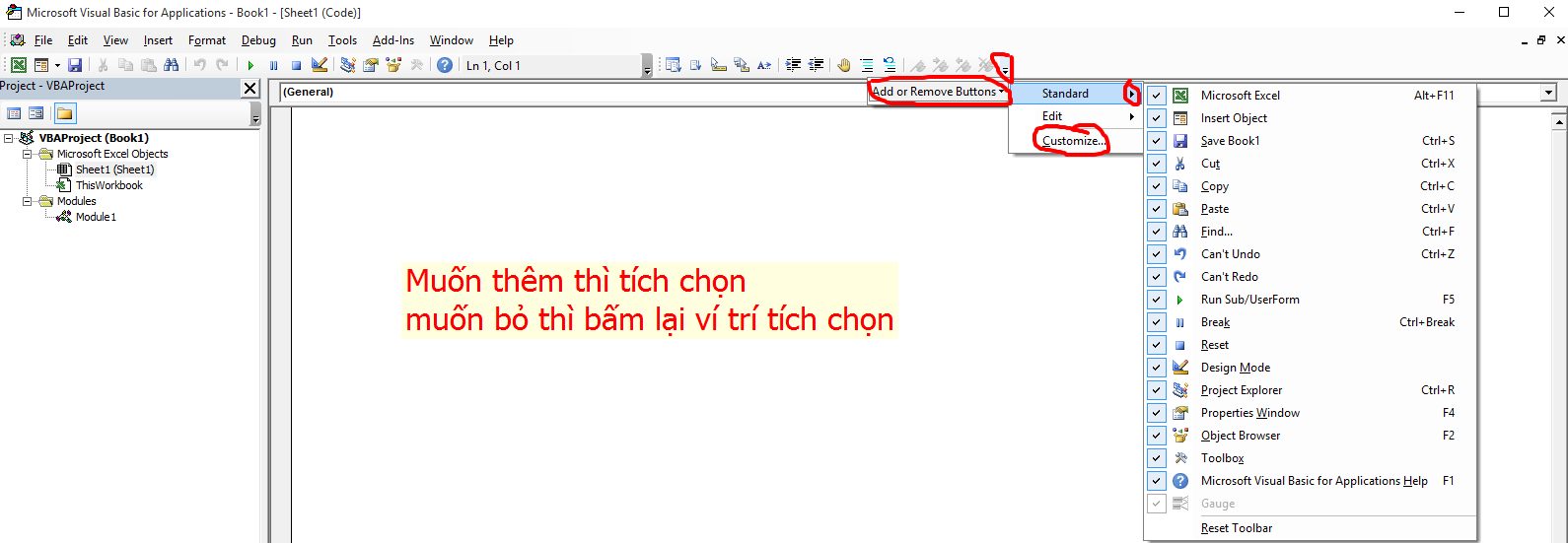 Thêm bớt tiện ích trong ToolBar