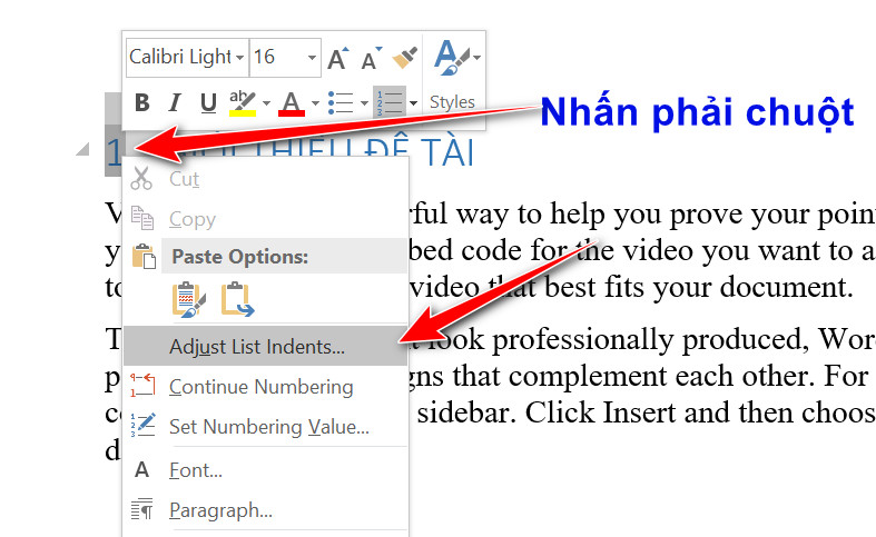 điều chỉnh tiêu đề chương phần