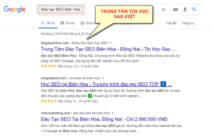 Kết Quả SEO TOP 1 Đào tạo SEO Biên Hòa