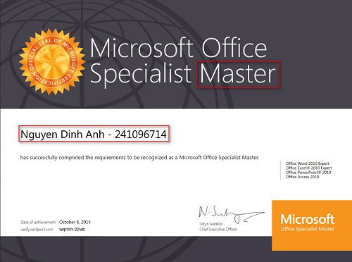 luyện thi MOS ở Biên Hòa