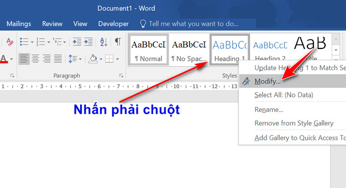 điều chỉnh heading trong word
