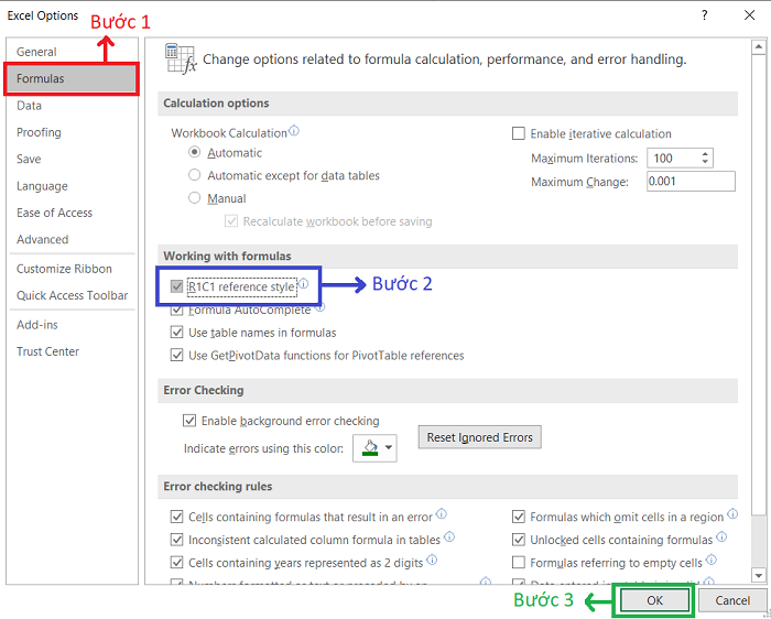 Bảng Excel  Options