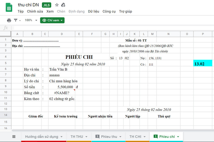 Học google sheet trang tính