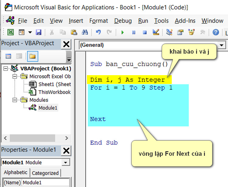vòng lập for next