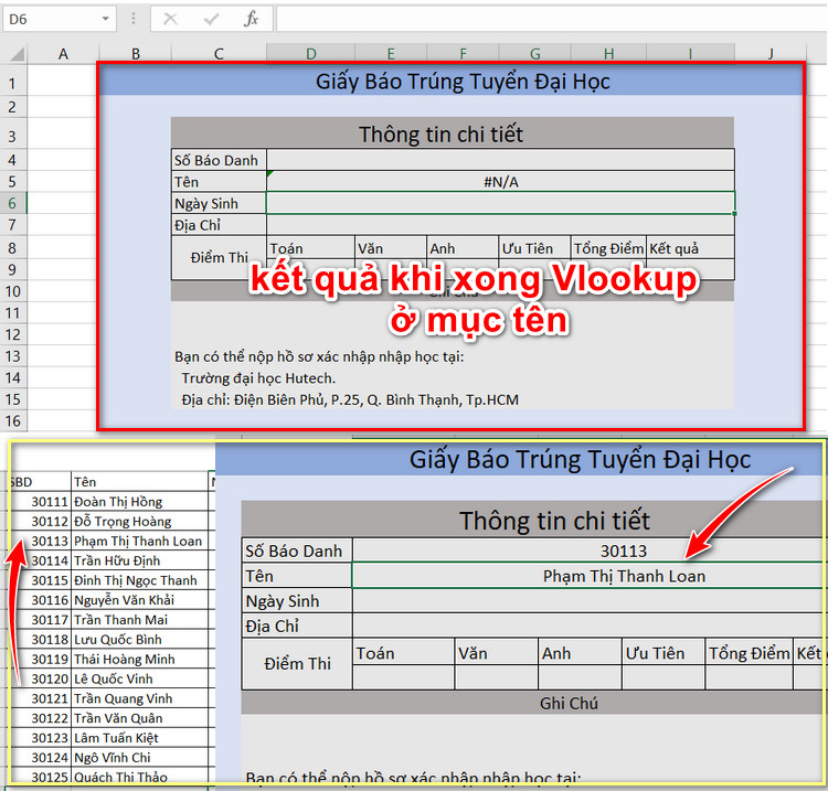 kết quả khi tạo xong vlookup