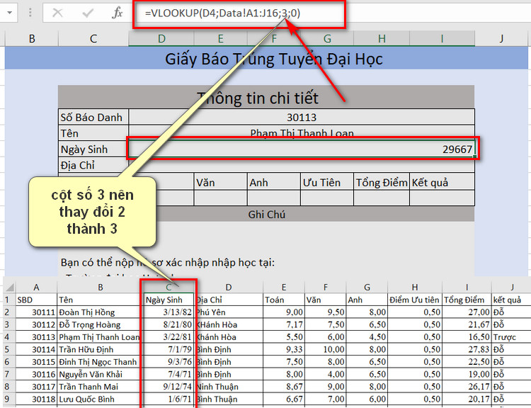 vlookup với ngày sinh