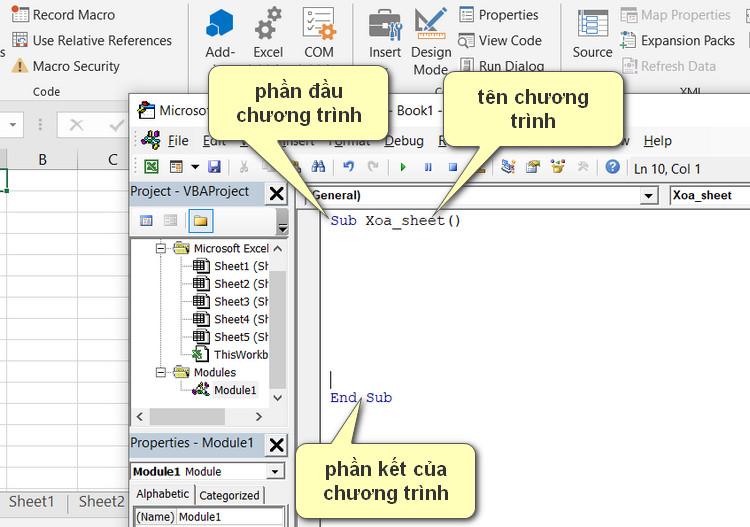 Chương trình xóa Sheet