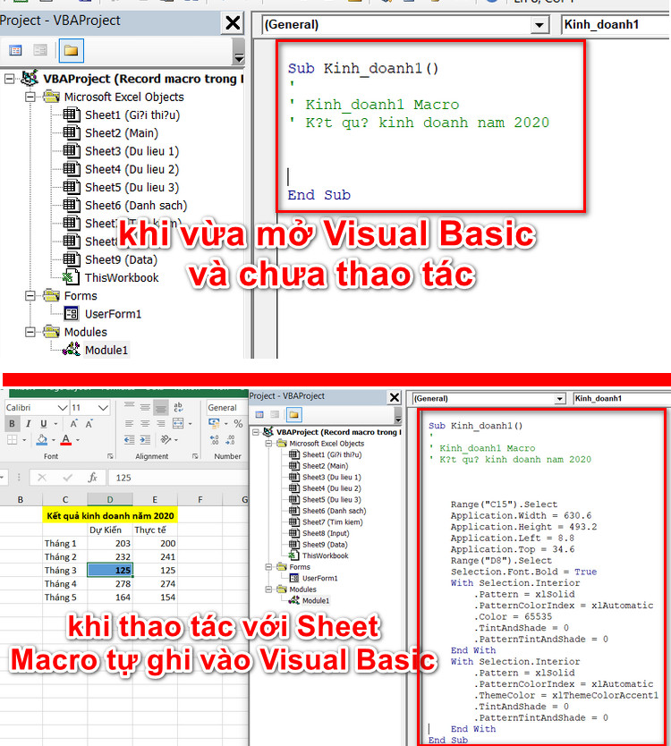 thao tác tự ghi của macro