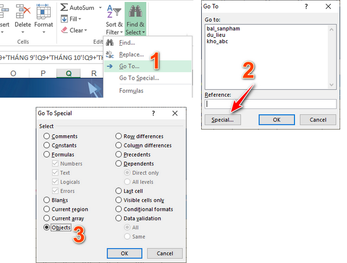 loại bỏ object trong excel