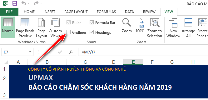 tắt đường kẻ excel giảm dung lượng file
