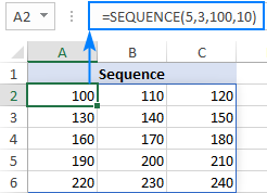 dùng hàm sequence các bước tăng