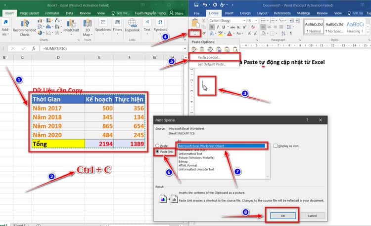 copy tự động cập nhật số liệu từ excel