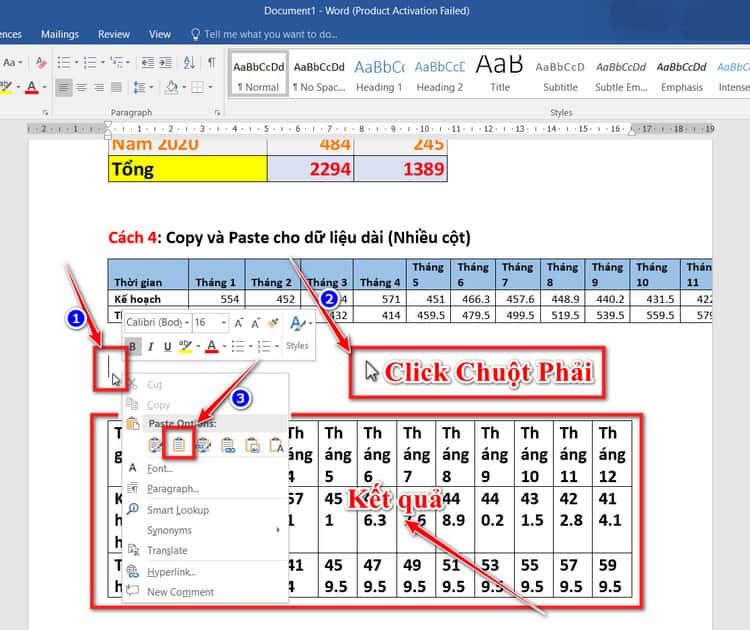 kết quả copy dữ liệu dài