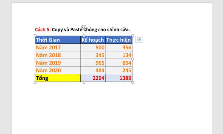 kết quả copy không cho chỉnh sửa