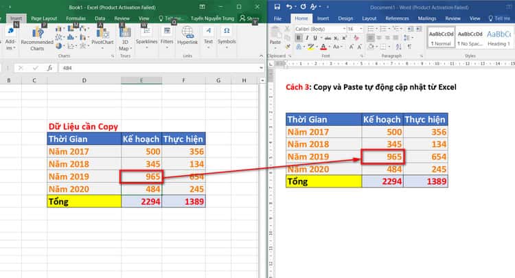 kết quả copy tự động cập nhật số liệu từ excel