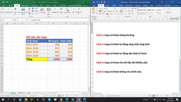 phân chia đôi màn hình cho word và excel