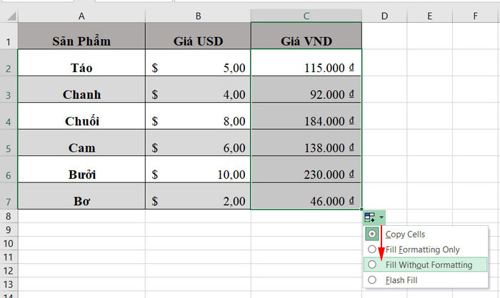 Fill Without Formatting