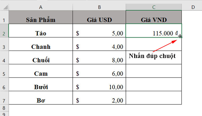 nhấn đúp chuột vào dấu cộng