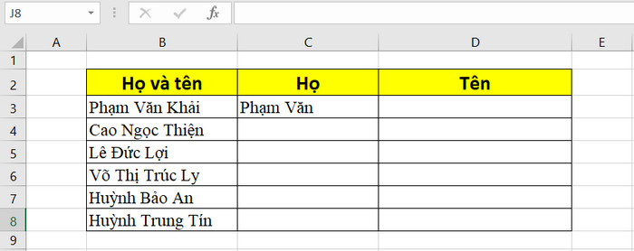 Copy họ và cột họ