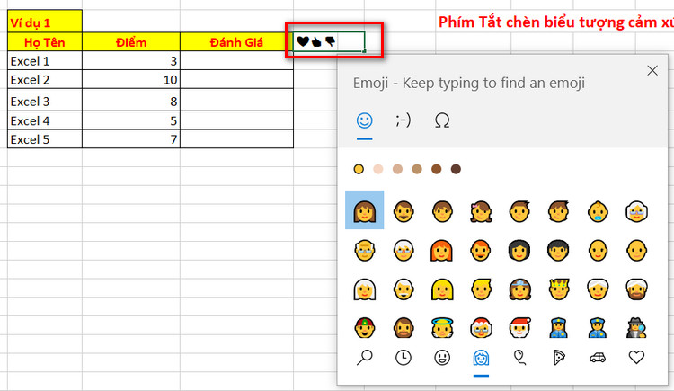 mở bảng biểu tượng cảm xúc