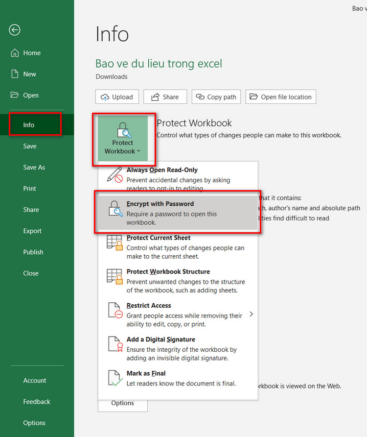 tạo mật khẩu cho file