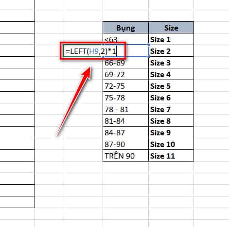 lấy số đầu tiên của size vlookup
