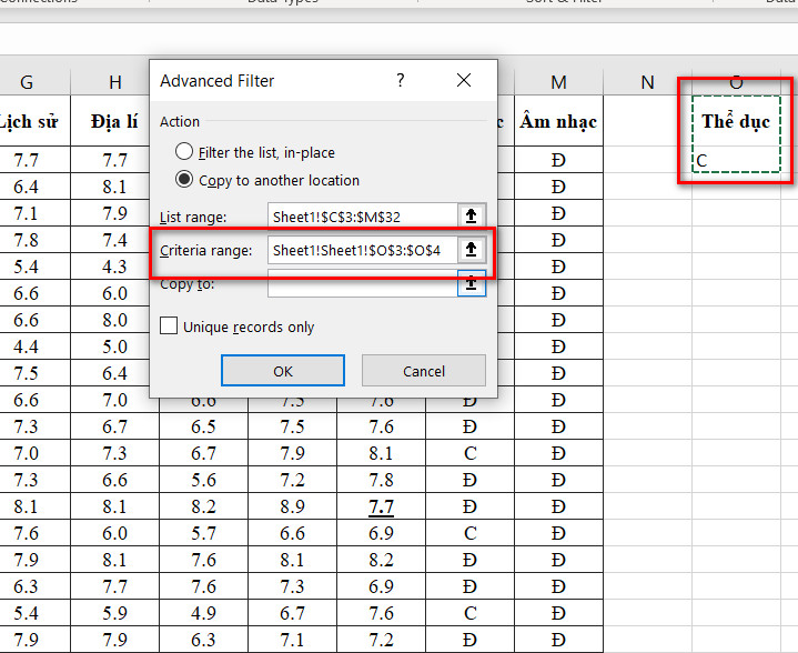 điều kiện sheet