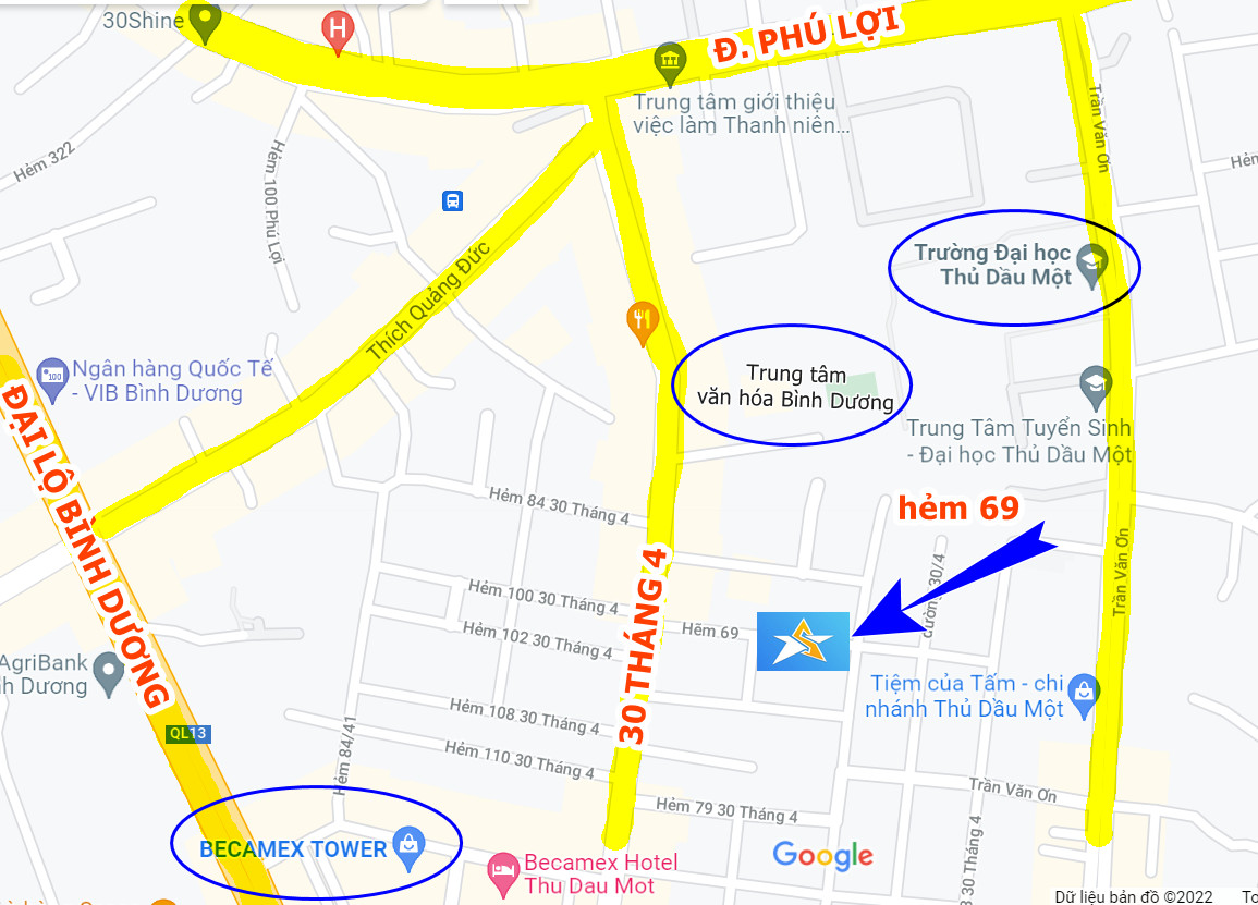 bản đồ trung tâm tin học văn phòng Thủ Dầu Một, Bình Dương